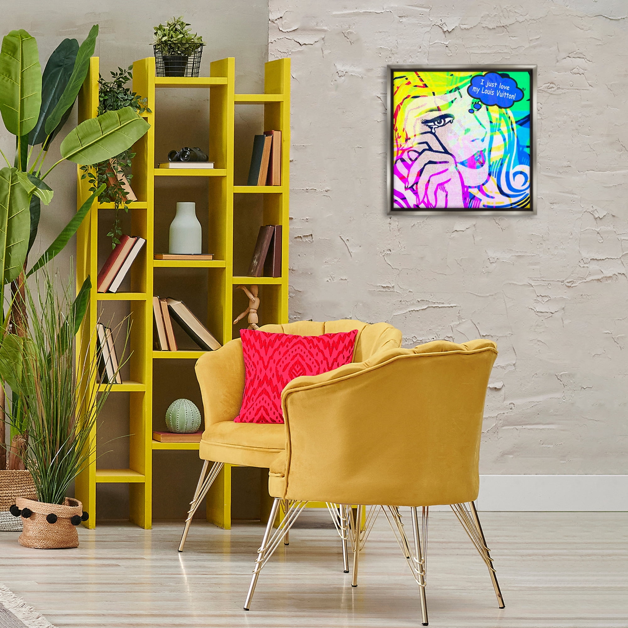 Stupell Industries Pop Comic Style Glam Abstract Painting Gray Floater Framed Canvas Art Print Wall Art, 18 x 18