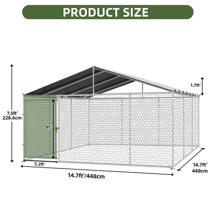 Uforic 14.8'x14.8'Large Outdoor Dog Kennel with Metal Dog Gate