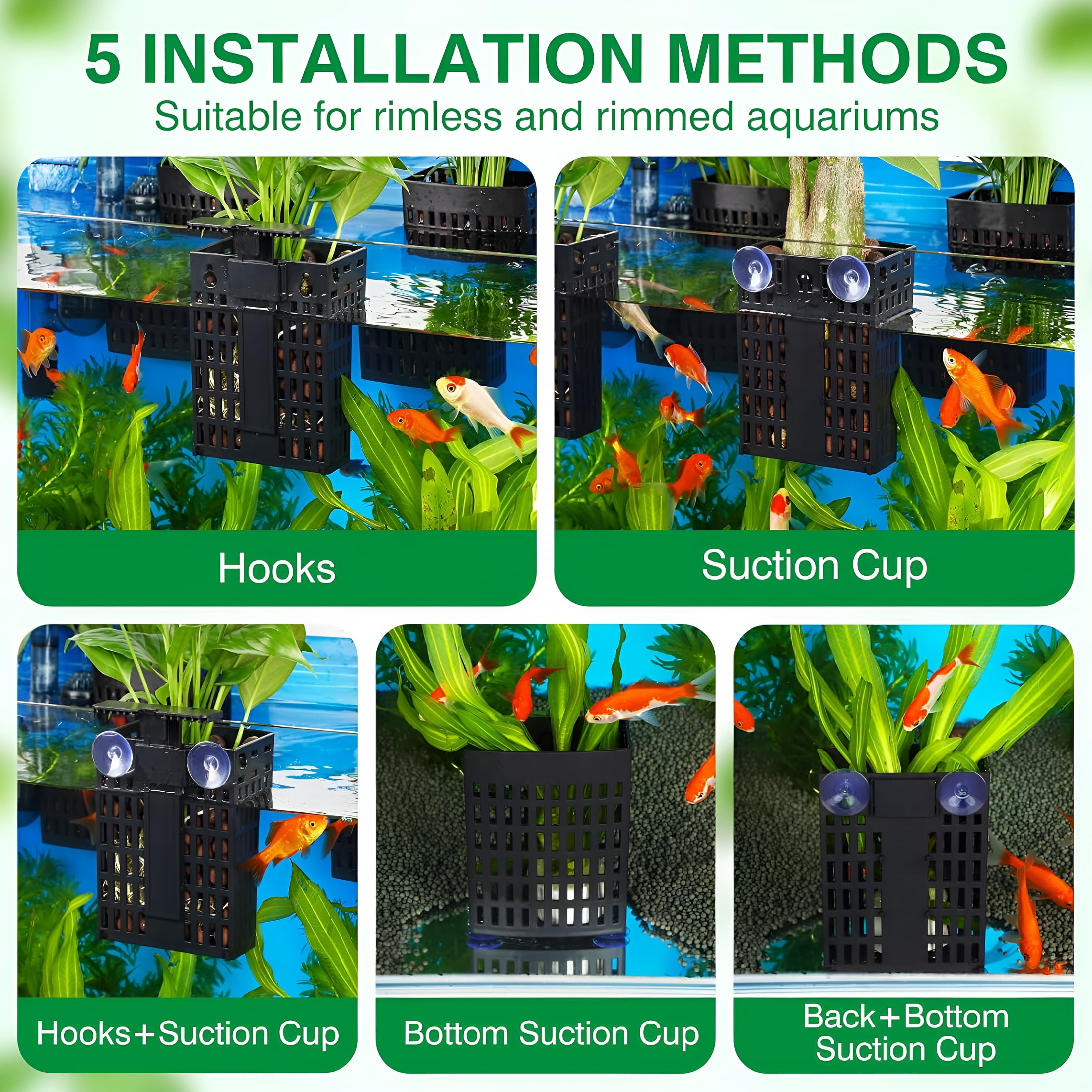 ACDANC Aquarium Plant Holder Adjustable Height with Extendable Hook and Suction Cup for Fish Tank Aquaponic Plant Cultivation and Aquascape Accessories Decorations (4 Pack)