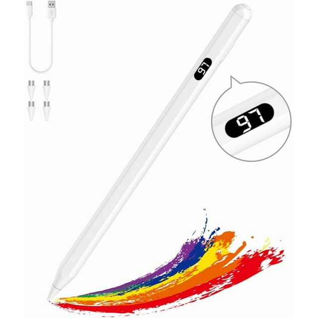 Stylus Pens for Touch Screens, Fast Charge Stylus Pen for Apple iPad/iPhone/Samsung/Lenovo/iOS/Android Tablets&Smart Phone Universal Stylus Capacitive Screen Pencil with Power Display, White