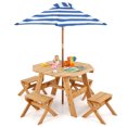 thumbnail image 1 of Costway Kids Wooden Table Set with Octagon Table 4 Stools & Removable Adjustable Umbrella Natural, 1 of 10