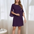 thumbnail image 2 of Summer Dresses for Women 2025 Casual Elegant Round Neck Cape Sleeve Flowy Party Dress for Daily Wear and Events Wedding Guest Dress Purple S, 2 of 4