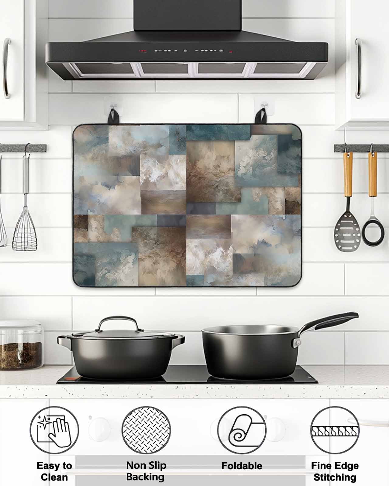 Stove Top Covers for Electric Stove, Blue Brown Geometric Glass Stovetop Cover Protector, Modern Ombre Abstract Art Induction Cooktop Protector Oven Mat for Kitchen Countertop 24"x21"