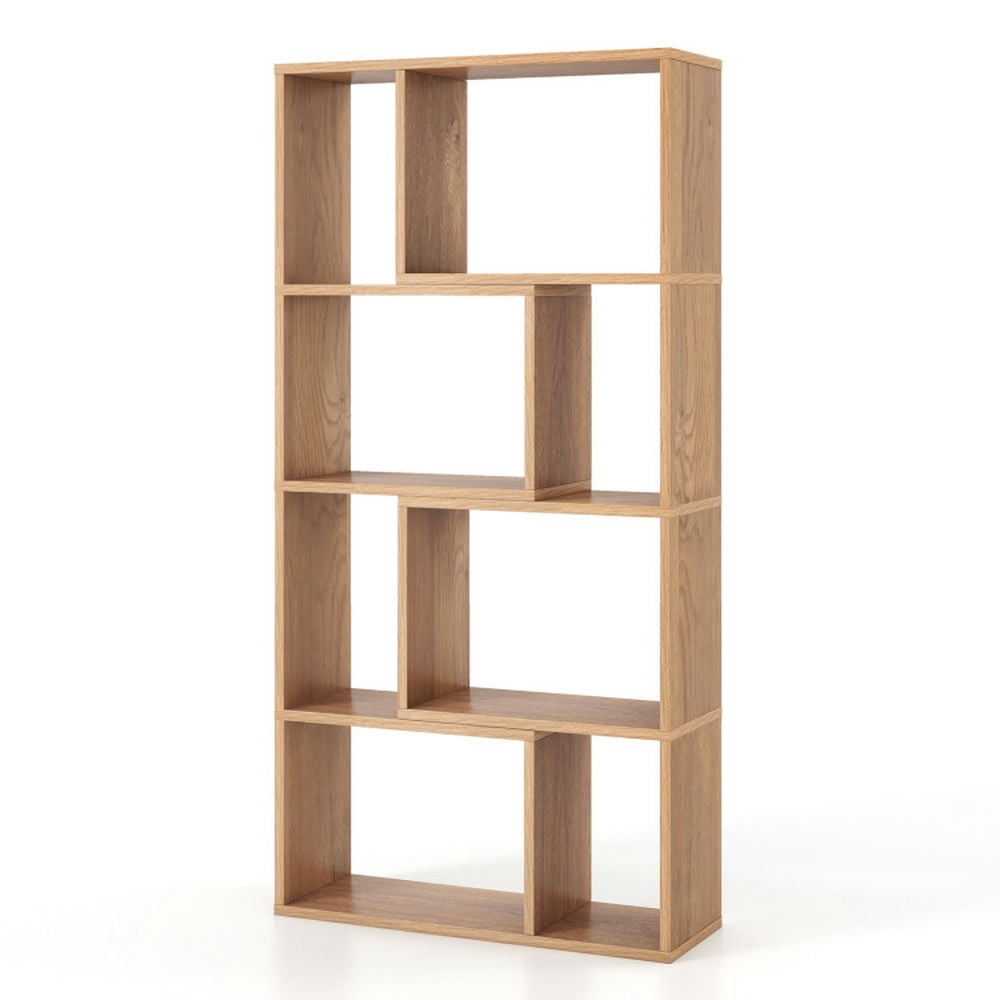 GVN 48 Inch 4-Tier Geometric Bookshelf with 8 Cubes for Living Room Bedroom-Natural, High Bookshelf, Display Storage Rack, Suitable for Home Offices GVN 48 Inch 4-Tier Geometric Bookshelf with 8 Cubes for Living Room Bedroom-Natural, High Bookshelf, Display Storage Rack, Suitable for Home Offices