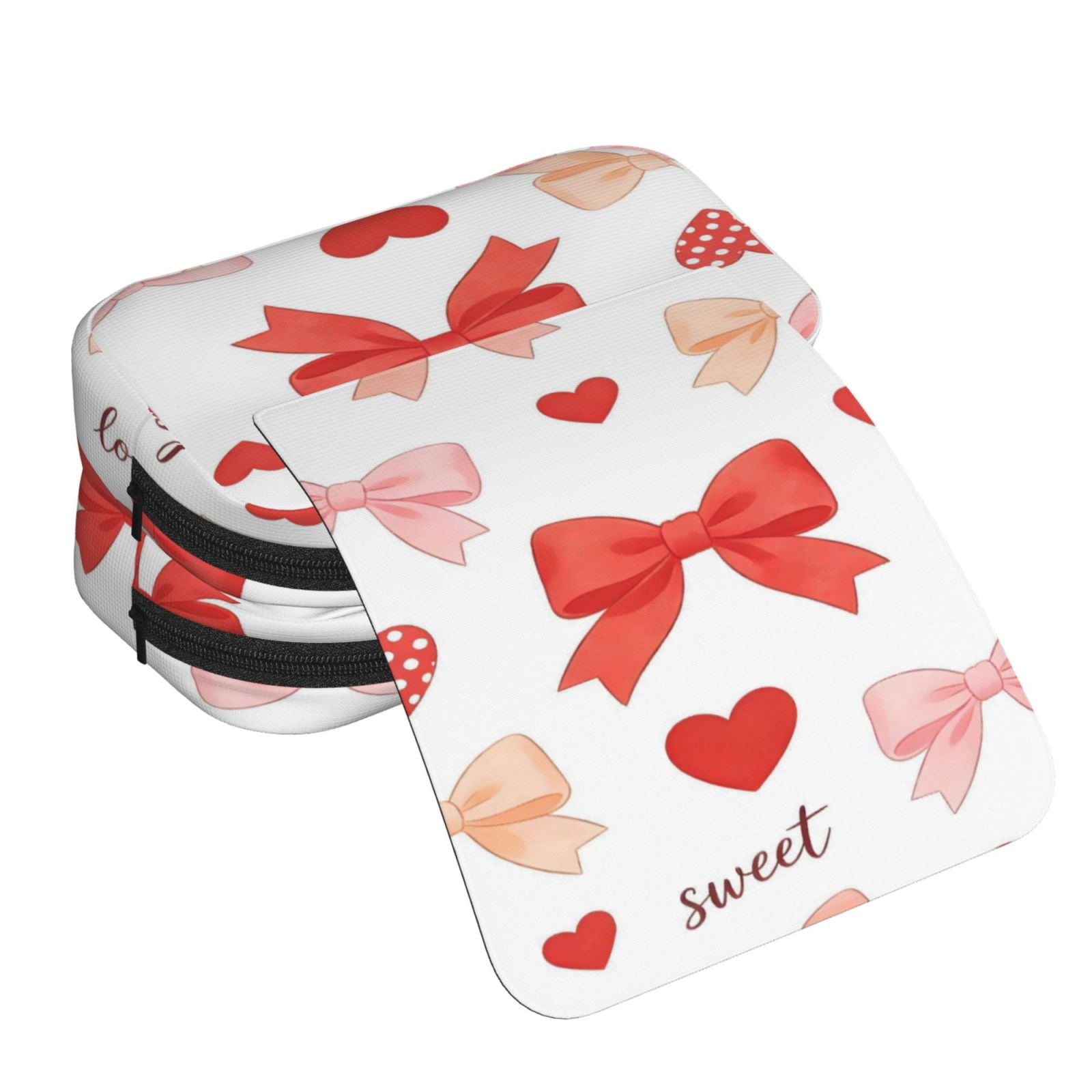 Large-Capacity Flip-Top Double-Layer Pencil Case, Multi-Functional Pocket Pen Case, Durable Stationery Organizer Sweet Love Bow Heart White