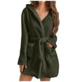 thumbnail image 3 of Feancey Todays Daily Deals Womens Winter Hooded Robe Cozy Fleece Short Bathrobes for Women Plush Warm Sleepwear Soft Long Sleeve Nightshirts with Pockets Army Green XXL, 3 of 8