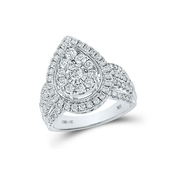 14kt White Gold Round Diamond Pear-shape Cluster Bridal Wedding Engagement Ring 1-1/2 Cttw