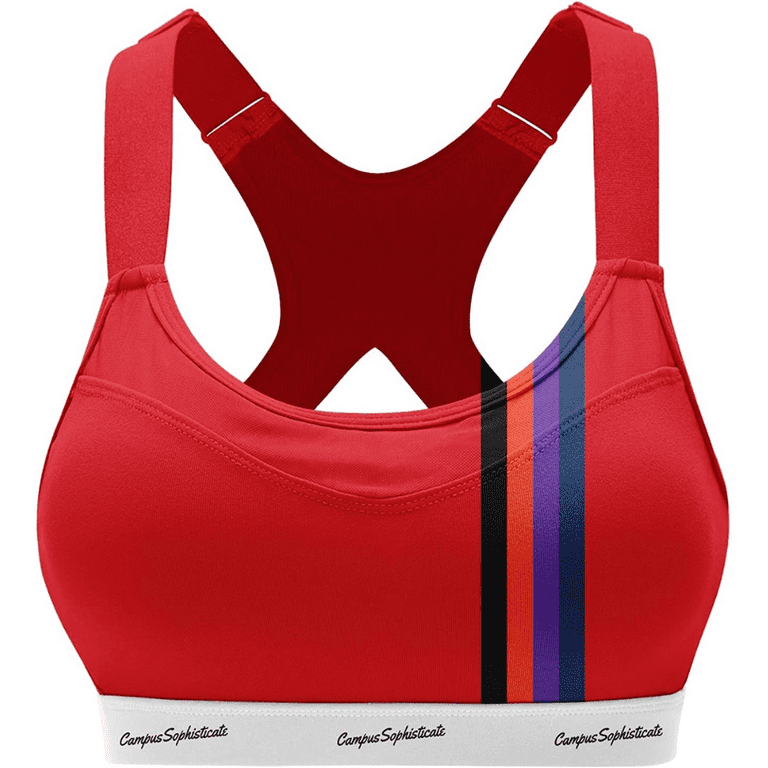 Campussophisticate Sports Bra for Women, Racerback Woman Bras, High Impact  Support Activewear Top for Yoga Gym Workout Fitness, Adjustable Bras Made  in USA Premium Female Bra - Red, Medium 