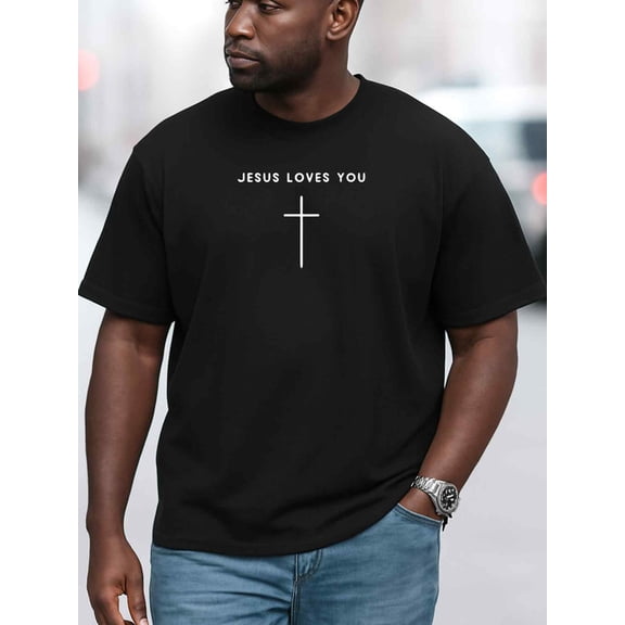 Greenink Jesus Loves You Cross Tee mens t shirts black funny short printed T-shirts, Streetwear style clothing Basic Unisex Shirt Graphic tshirts