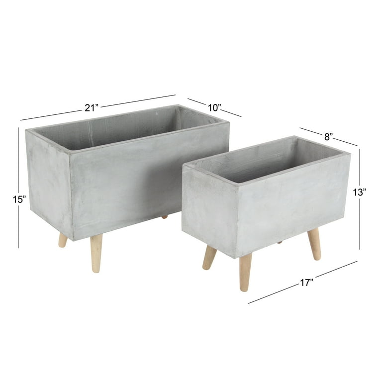 DecMode Fiber Clay Contemporary Planter, White, Set of 3 DecMode Fiber Clay Contemporary Planter, White, Set of 3