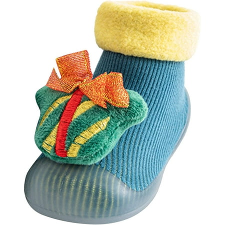 

QWZNDZGR Non-Skid Indoor Slipper Shoes Socks Booties Baby Toddler Sock Shoes TPE Sole Non-Skid Rainbow Stripe Moccasins