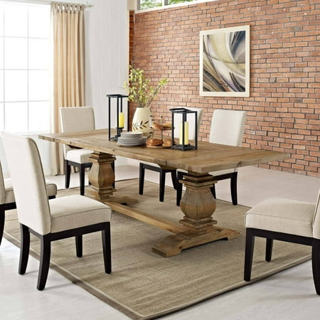 Modway Rise Extendable Dining Table With Solid Pine Wood Top In Brown