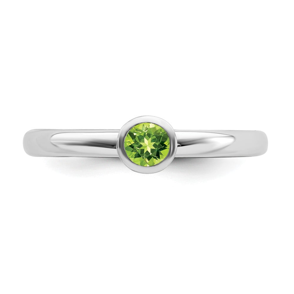 Solid 925 Sterling Silver Stackable 4mm Round Peridot Green August 