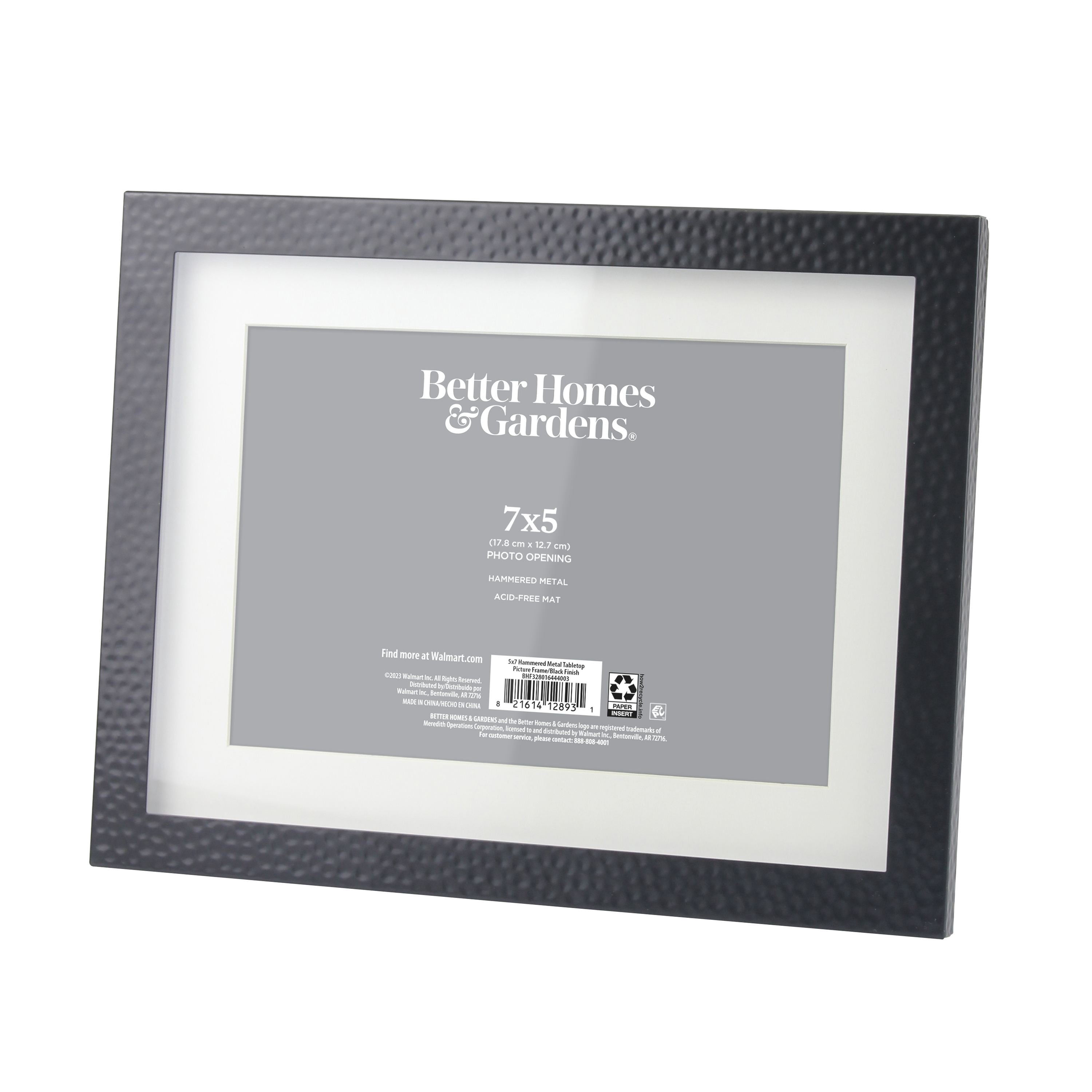 Better Homes & Gardens 7x9 Matted to 5x7 Hammered Metal Tabletop Picture Frame, Black