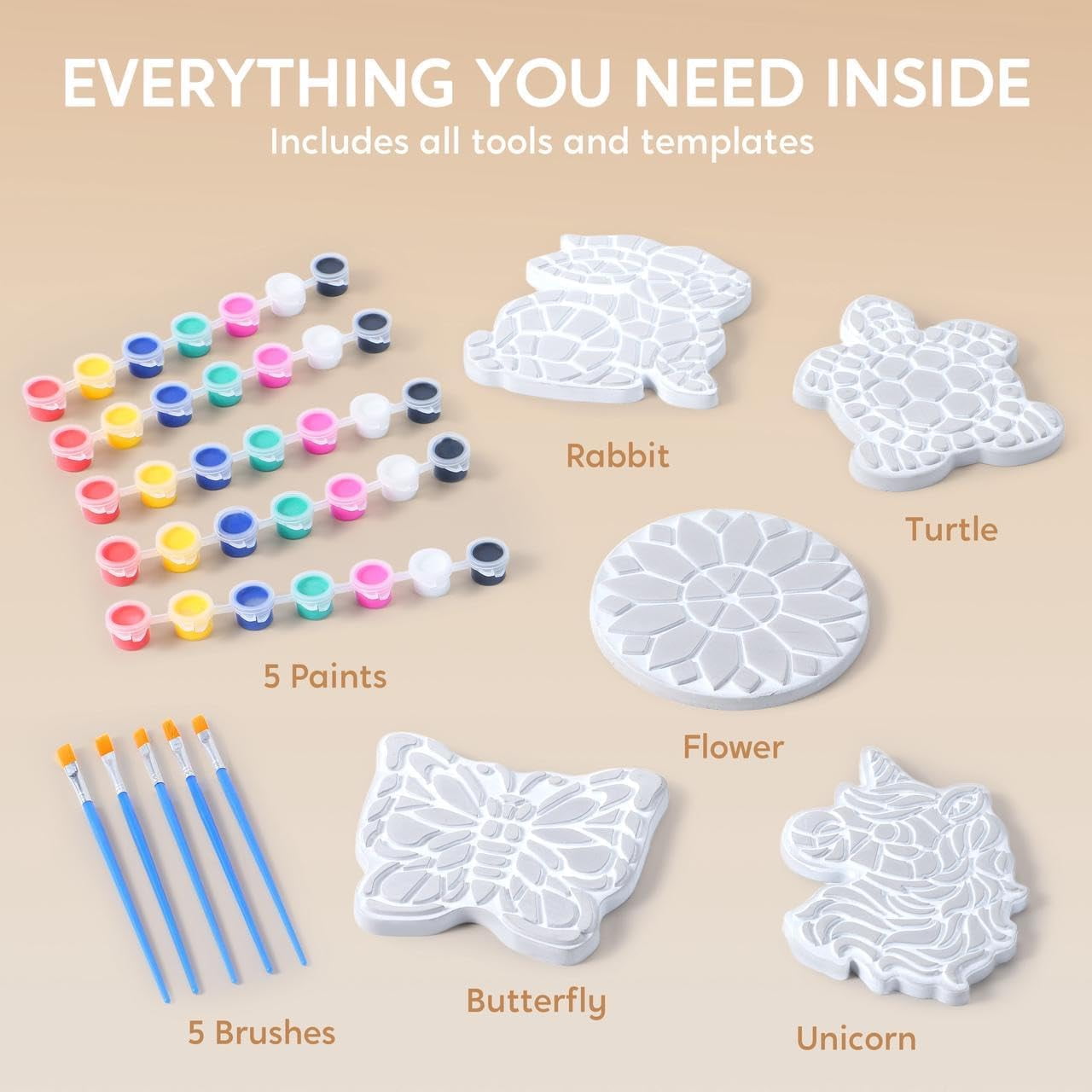 Klever Kits Stepping Stones Painting Craft Kit for Kids, 5 Pcs Garden Stones Ceramic Garden Decor, Unicorn Gifts for Girls Age 6+