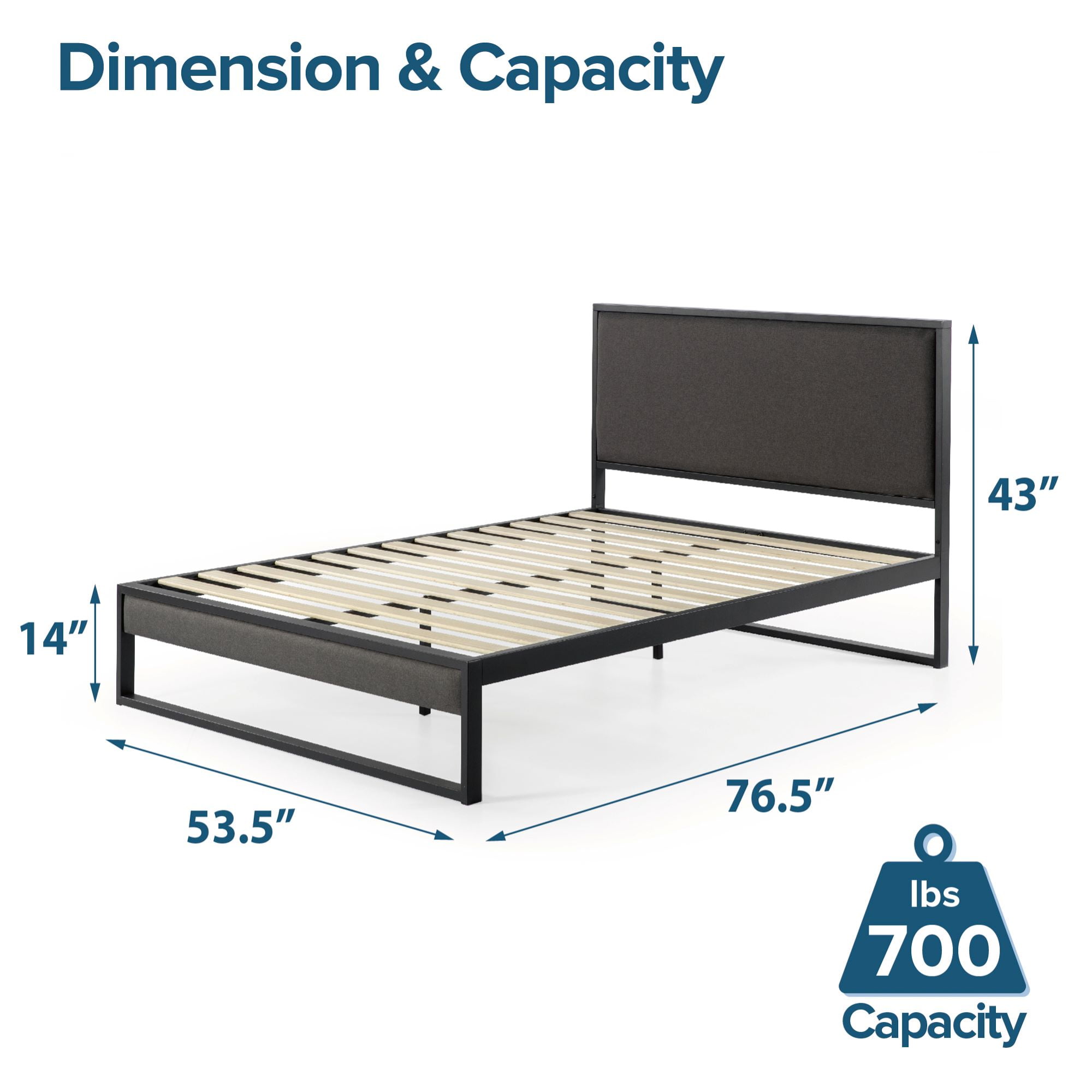 Zinus Christina 43" Upholstered Platform Bed with Headboard, Full, Gray