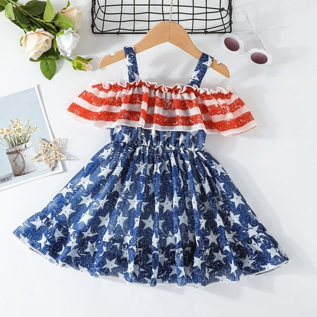 

Hunpta Toddler Girls Sleeveless Independence Day Stars Striped Printed Dress 4th Of July Kids Ruffles Princess Dresses