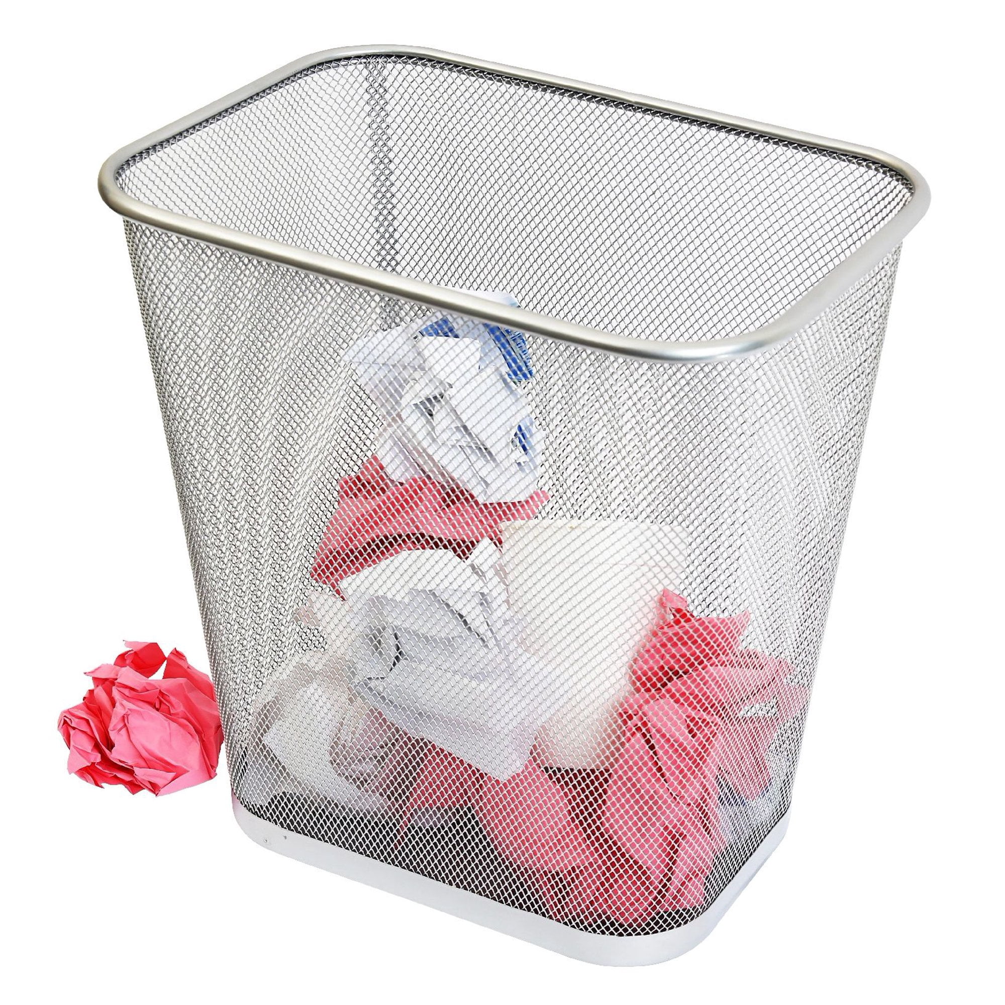 YBM Home Metal 3.5 Gallon Trash Can Wastebasket Recycling Bin for Office, Silver