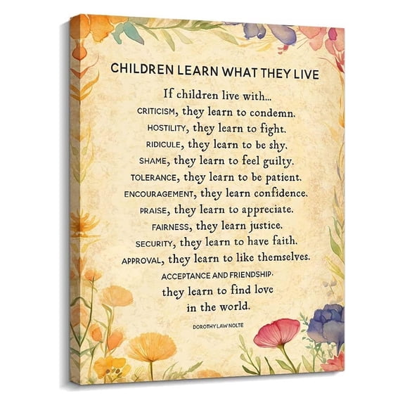 Children Learn What They Live Poem Wall Art poster Pictures for Bedroom Decor for Kitchen Artwork  Poster Landscape Canvas poster