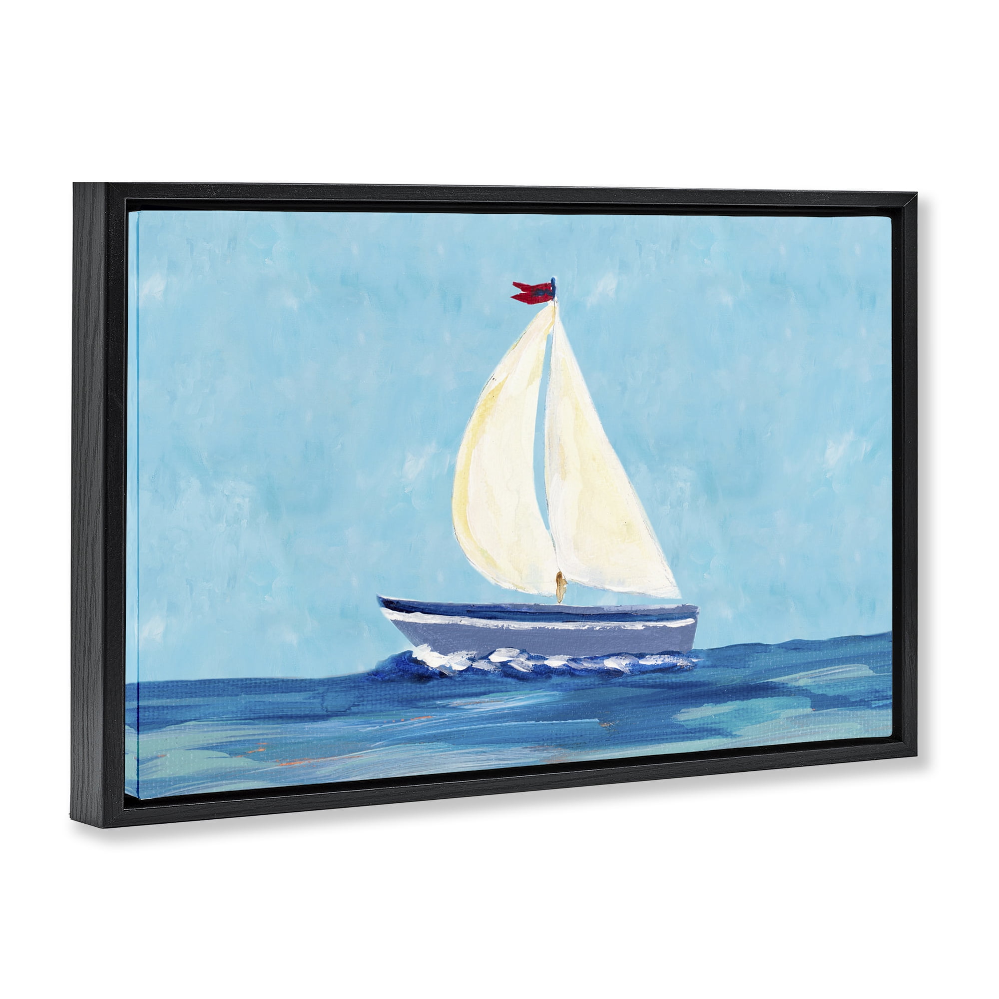 Stupell Industries Sail The Sea Transportation Painting Black Floater Framed Canvas Art Print Wall Art, 25 x 17