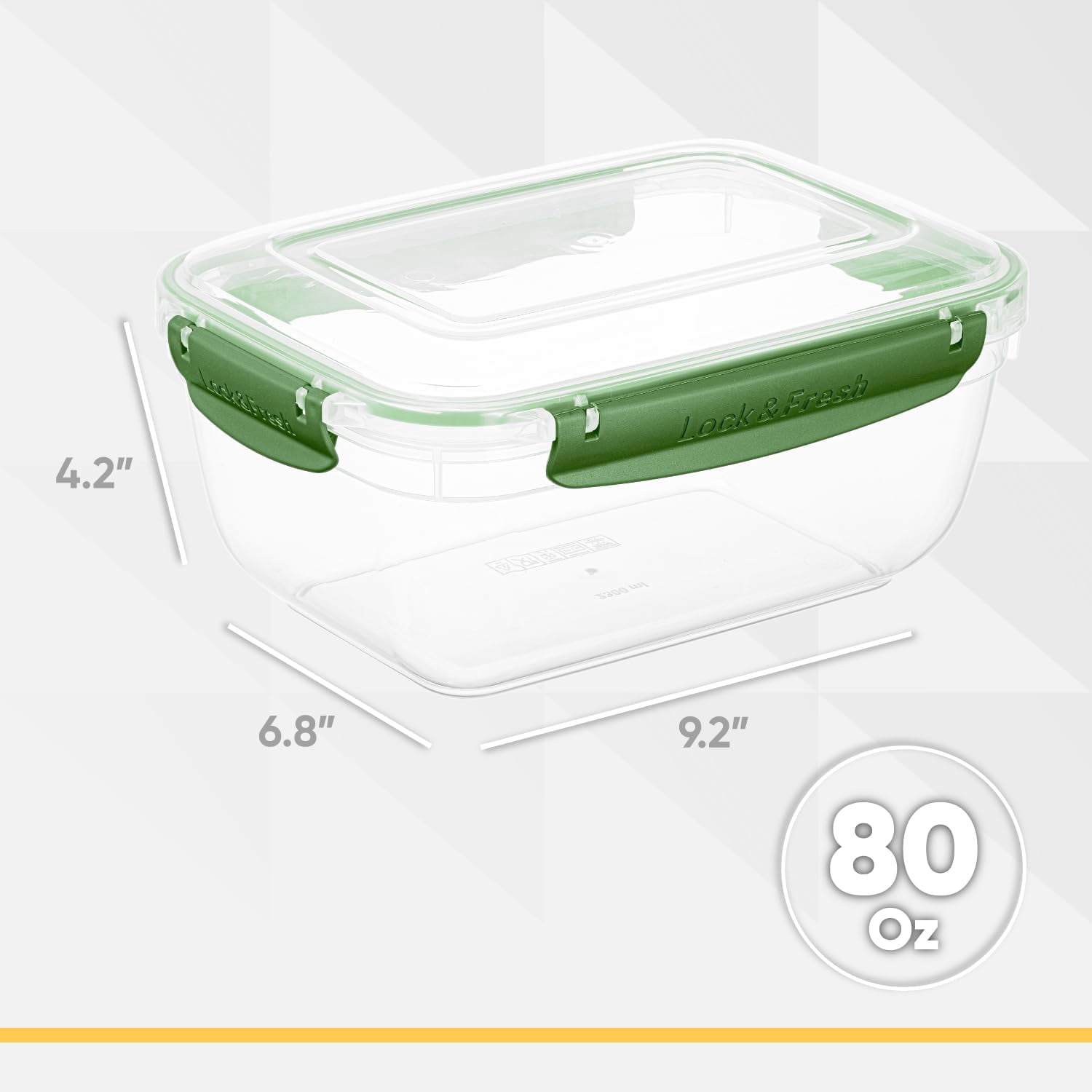 Superio Lock and Fresh Airtight Food Storage Containers with Lids for Kitchen Pantry Organization, BPA Free, Meal Prep Plastic Containers, 80 oz. Rectangular Sealed Container, Green, 6 pack