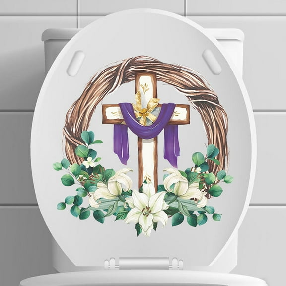 Easter Window Clings Decorations,Easter Cross Window Clings for Window,Religious Cross Bunny Rabbit Lamb Lily Flower Stickers Decals Decor, Spring Floral Wreath Dove Butterfly Kitchen Decorations