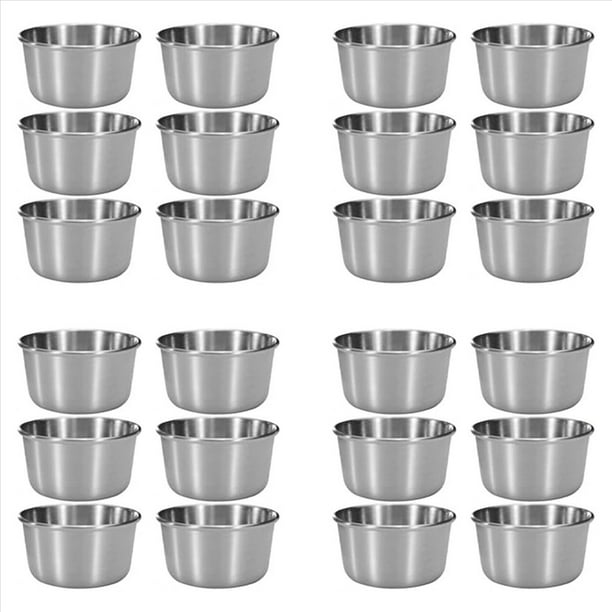 24 Tazas de Salsa para Mojar de Acero Inoxidable de 2 Onzas, Mini Tazones para Salsa, Tazas de Condimentos de Metal Reutilizables, Recipientes para Moldes (Plateados)