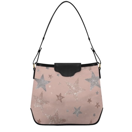 Rose Gold Glitter Stars Women s Tote Bag Convertible Handbags Hobo Shoulder Bag with Zipper Magnetic Snap