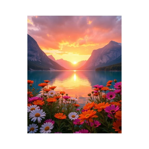 Paint by Numbers Kit for Adults, Sunset Mountain Lake Flowers Paint by Numbers, Easy Paint by Numbers Kit for Adults Beginner, DIY Adult Paint by Number Kits on Canvas, Home Decor