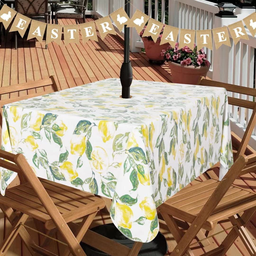 Womenfocus Outdoor Tablecloth, Square Yellow Lattice and Little Love Table  Cloth, Elastic Edged 45-54 Picnic Table Cover Waterproof Stain-Resistant