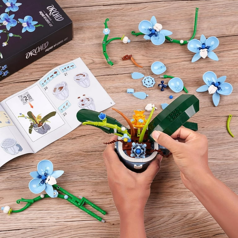 GZBrick Blue Orchid Flowers Building Set Home Decor for Adults