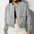 thumbnail image 4 of Byworldtasic Womens Bomber Crop Jacket Casual Long Sleeve Button Down Jackets with Pockets, 4 of 8