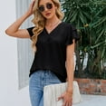 thumbnail image 3 of Jdlsppl Women's Short Sleeve Blouse Soft Shirt Top Ruffle Loose V Neck Puff Sleeve Fall Cool Spandex Chiffon T Shirt Black X-Large, 3 of 4
