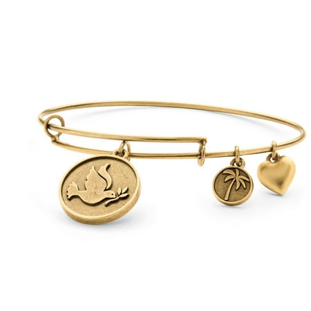 - Dove of Peace Charm Bangle Bracelet in Antique Gold Tone