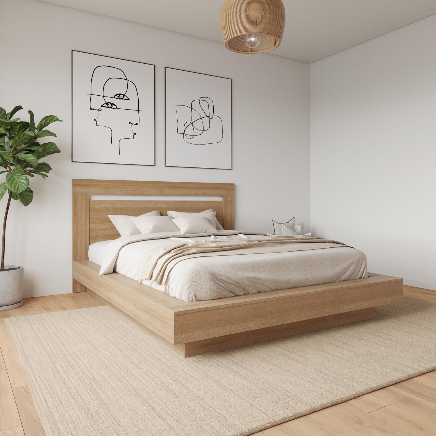 Lit plateforme Queen Size Byron avec tête de lit