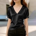 thumbnail image 5 of cocolona Womens Summer Satin Tops V Neck Short Sleeve Drawstring Side Slim Fit Shirt Trendy Casual Solid Color Blouses, 5 of 5