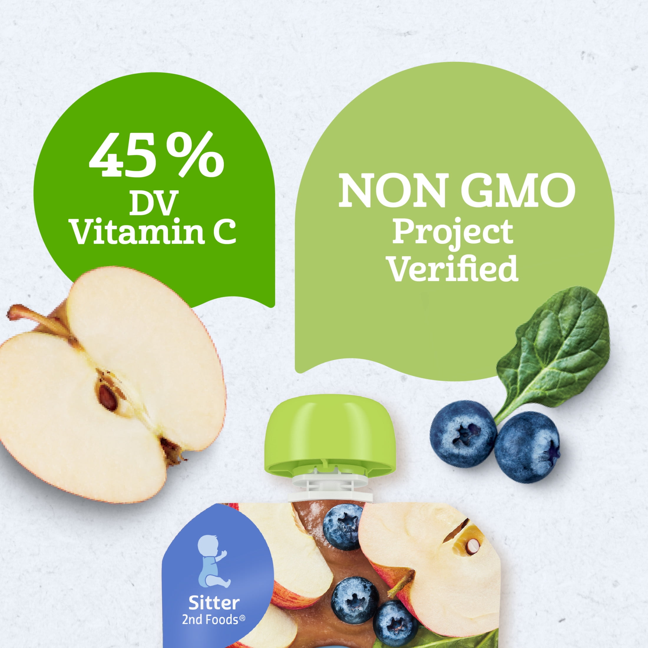 Gerber Stage 2 Baby Food, Organic Apple Blueberry Spinach Puree Pouch 3.5 oz
