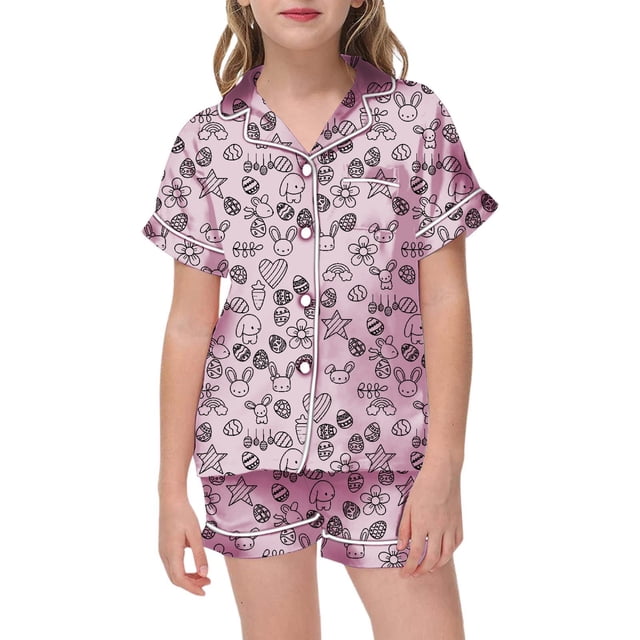 PMVFHDE Langes pour Bébés Filles Ensemble de Pâques pour Enfants Bricolage Peint à la Main Tenue de Maison avec Pyjamas Colorés les Filles Peuvent Jouer et le Porter au Quotidien Ensembles pour Filles Tenue 2 Pcs Rose,10-11 Ans