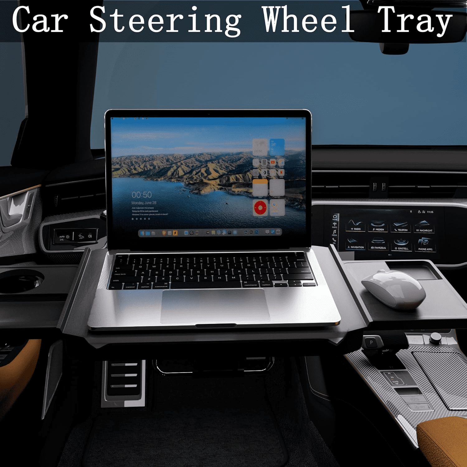 2 in 1 Large Car Steering Wheel Tray/Back Seat Headrest Table with Phone Holder for Eating Food Drink and Writing Work, Car Steering Wheel Desk Laptop Mount - Gifts for Truck Drivers