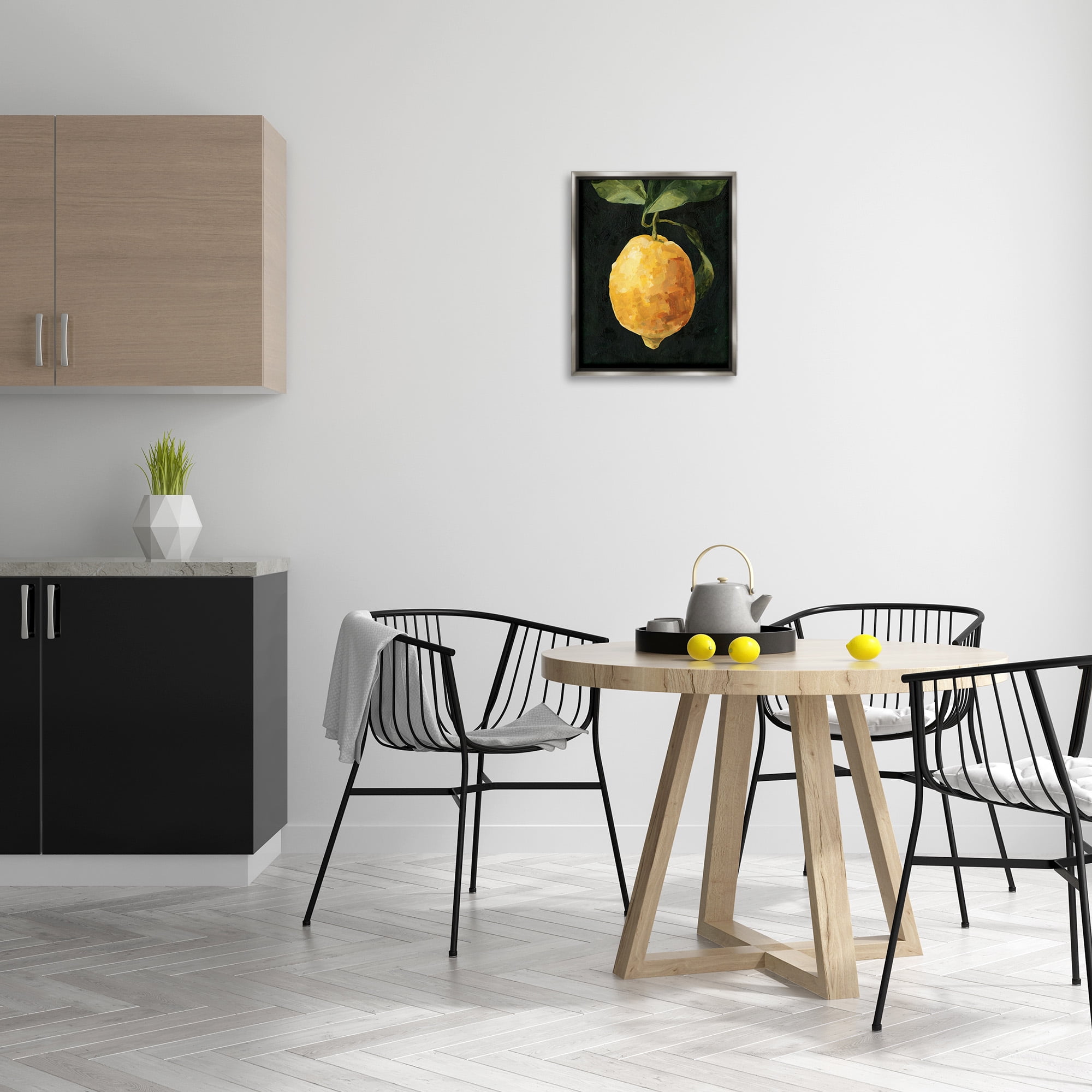 Stupell Industries Abstract Lemon on Vine Food & Beverage Painting Gray Floater Framed Canvas Art Print Wall Art, 17 x 21