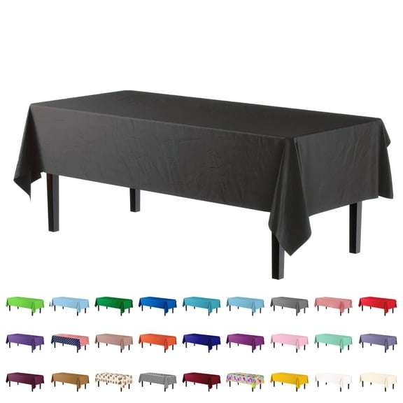 Exquisite Black Plastic Tablecloth Cover - 54" x 108" - Heavy Duty - Disposable - 2 Pack