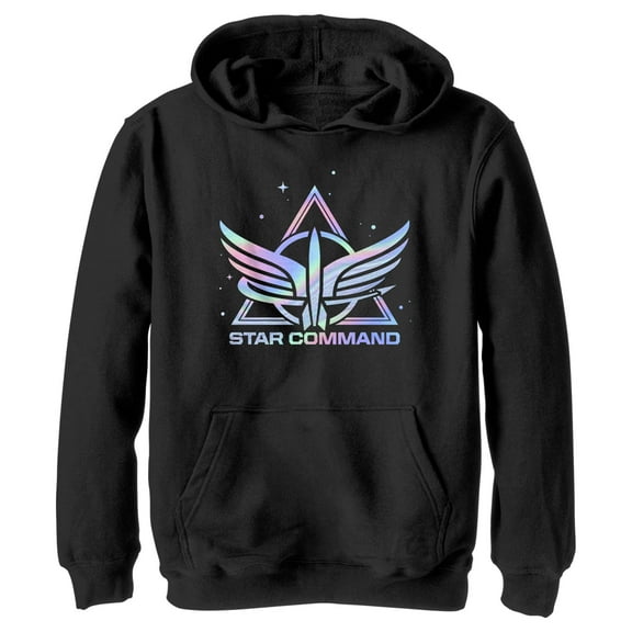Boy's Lightyear Holographic Star Command Logo Pull Over Hoodie Black X Large