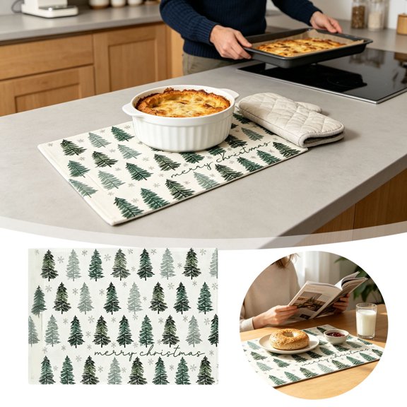 Forestwhale Heat Resistant Placemat Absorbent Kitchen Dining Table Mat Decorative Holiday Heat Guard for Home (11."x17.72")