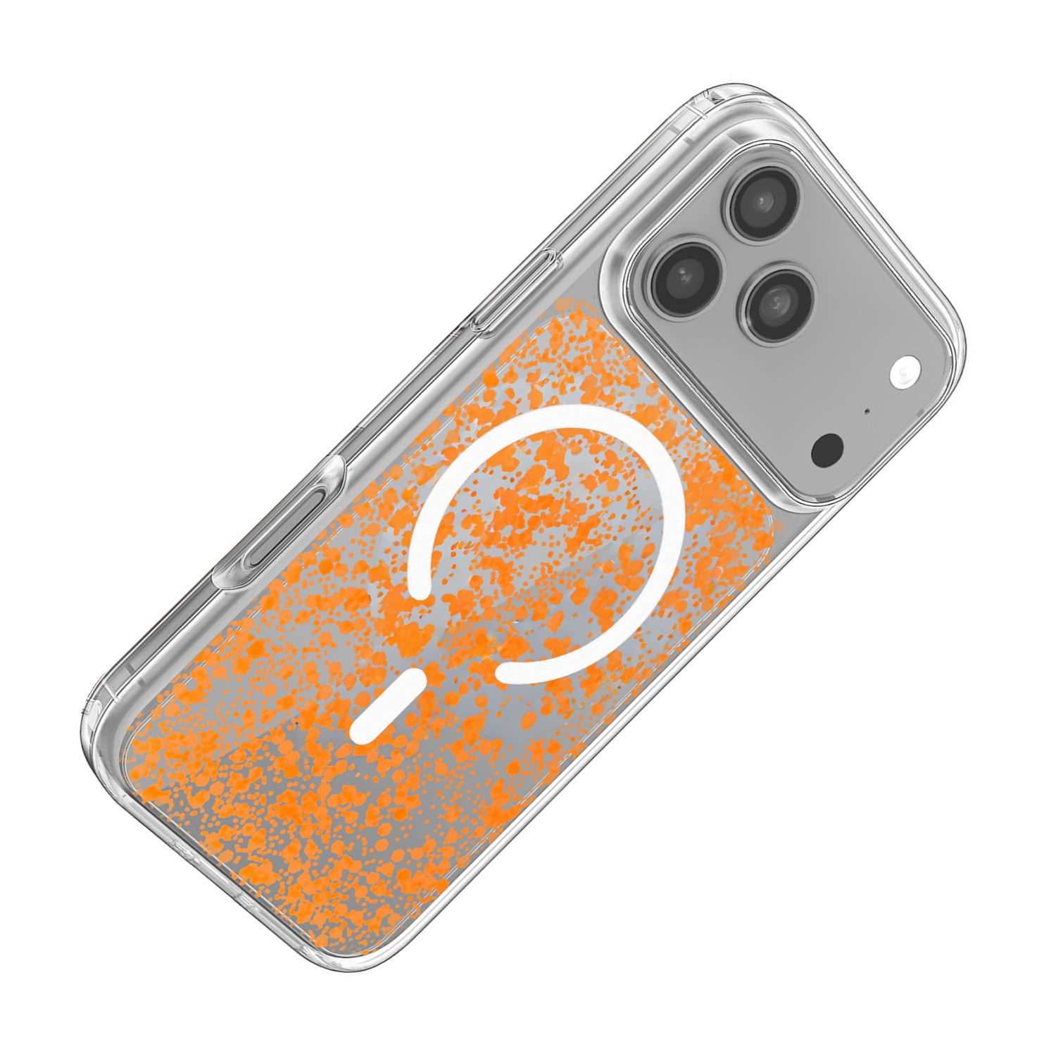 Glitter Transparent Magnetic Protective Case for iPhone 17 Pro Max - Orange
