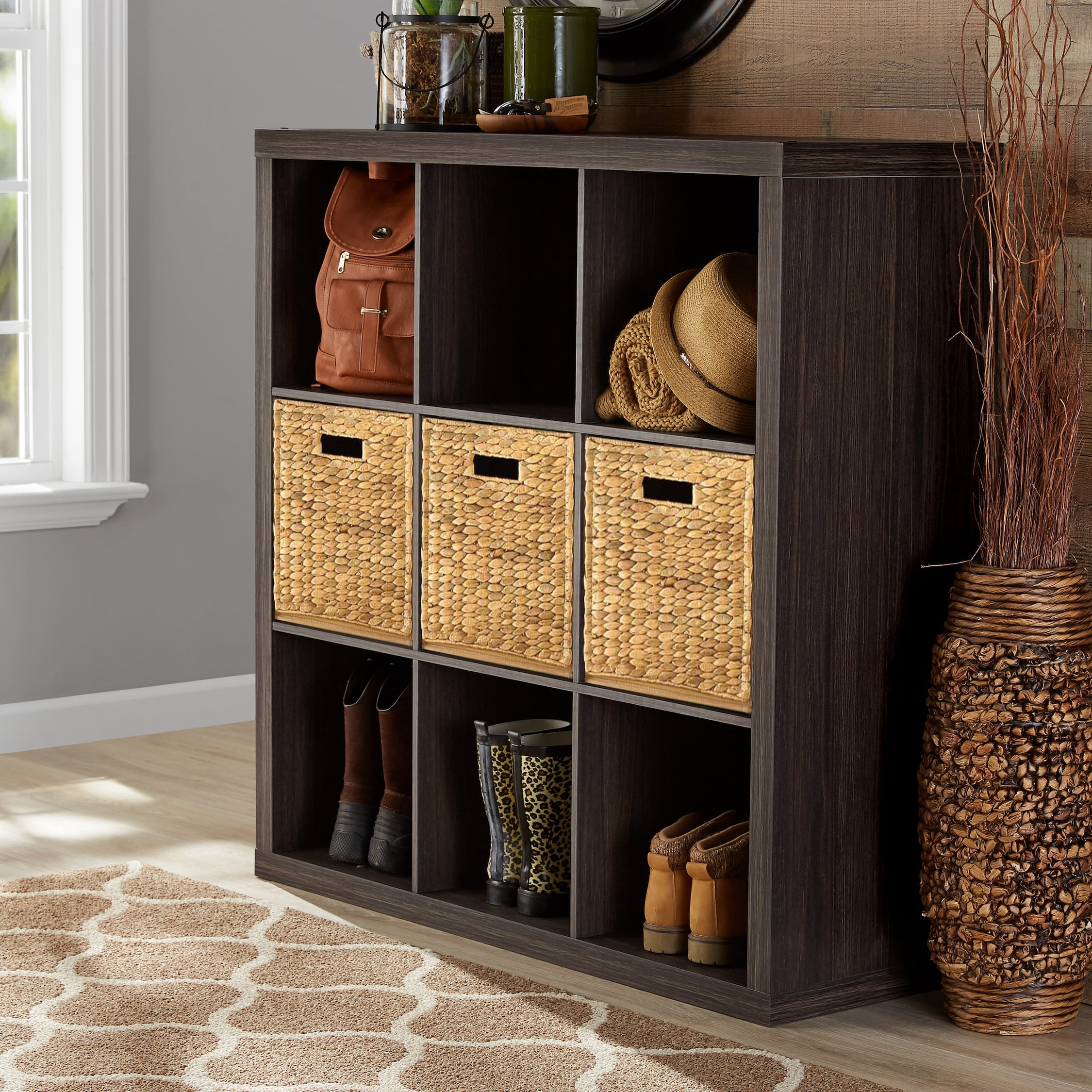 Better Homes & Gardens 9 Cube Storage Organizer, Tobacco Oak