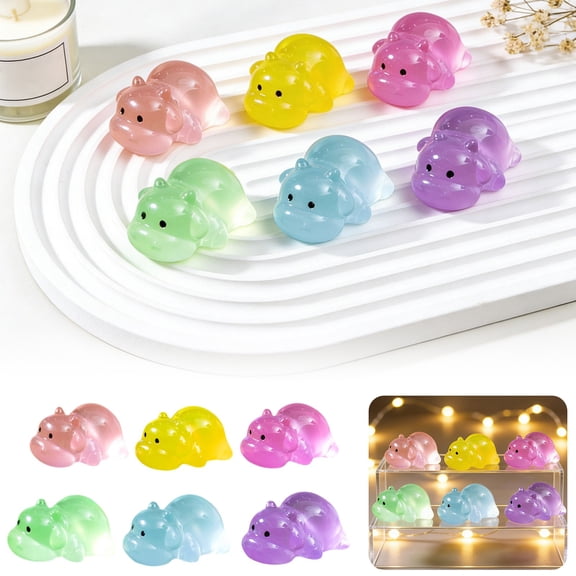 QMTWT Hippo Figurines - 120Pcs Set, 2.5cm Small Resin Animals, 6 Assorted Colors, Dollhouse Accessories, DIY Craft Supplies, Glowing Feature