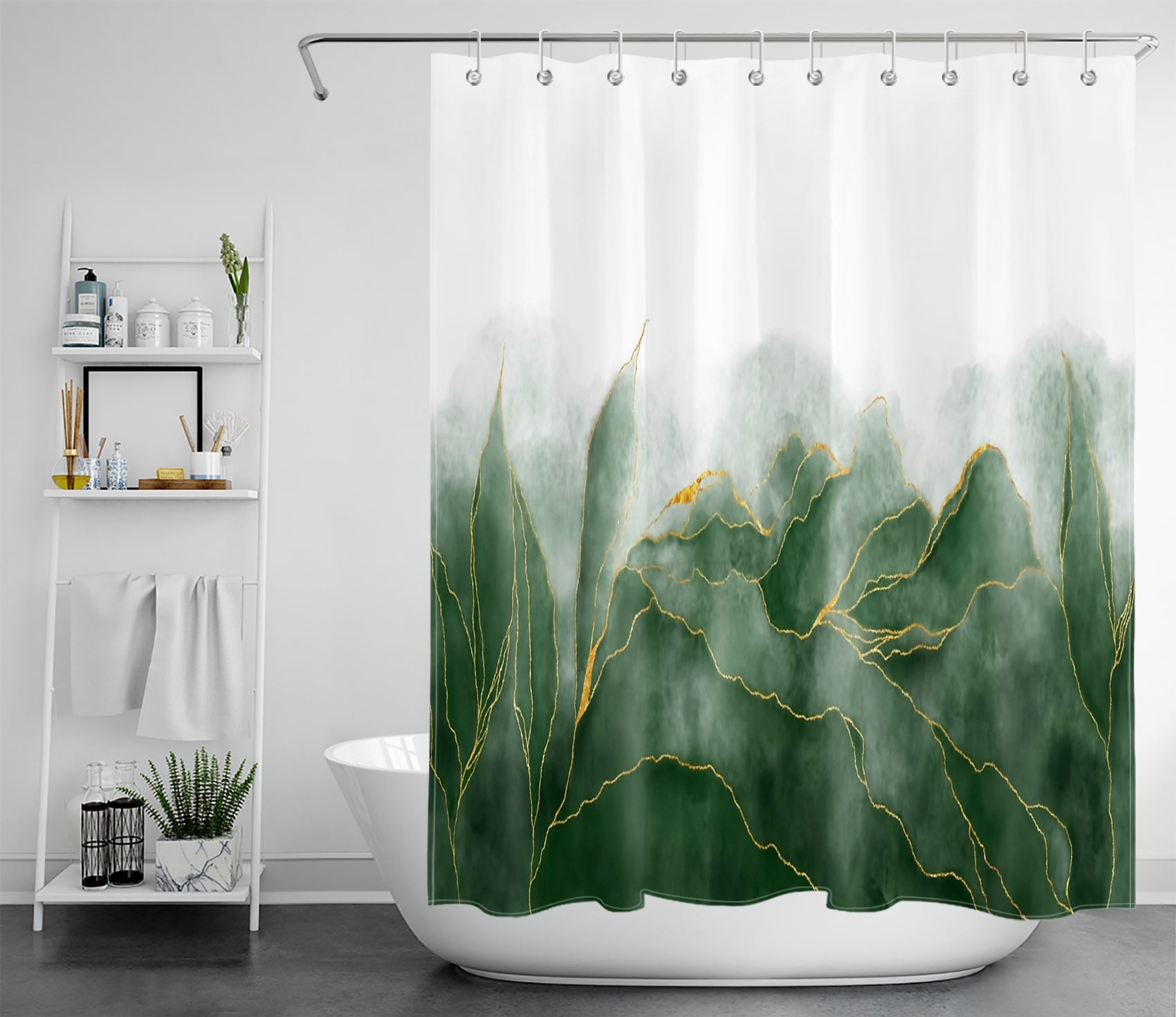 HVEST Mountain Shower Curtain,Abstract Marbling Shower Curtain for