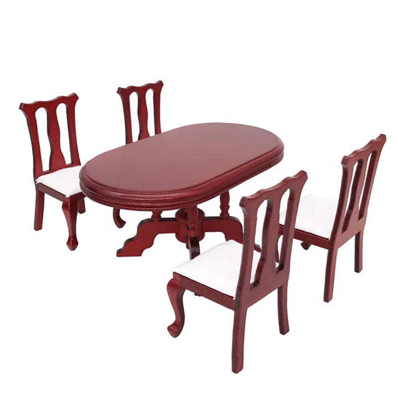 Dollhouse Dining Room Kitchen Furniture Natural Dining Table Chairs Set 1/12 