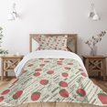 thumbnail image 3 of Ambesonne Fruits Quilted Bedspread Set 2 Pcs, Retro Strawberry Love, Twin Size, Eggshell Ruby Army Green, 3 of 6