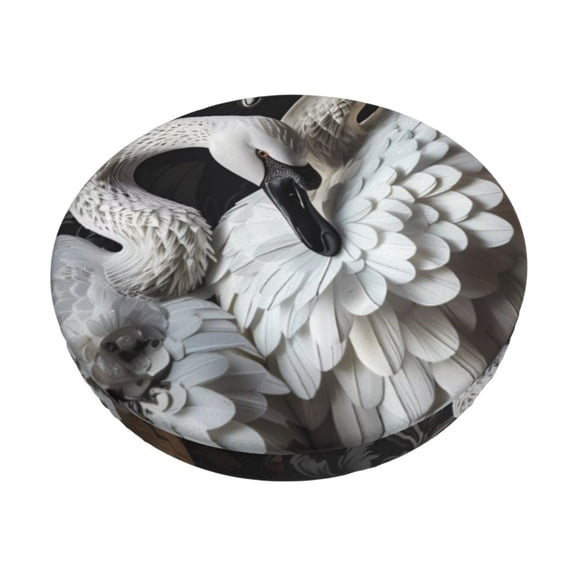 Naloa Elegant Swans Black Background Round Bar Stool Cushion Cover 12-14 inch, Fits Kitchen, Office, Restaurant Chairs - {sizeName}12 inch